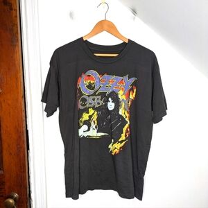 DAYDREAMER Black Ozzy Osbourne Flames Oversized Graphic Band Tee NEW Size S